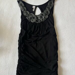 Studio Y Black Tank Top with Embellished Neckline